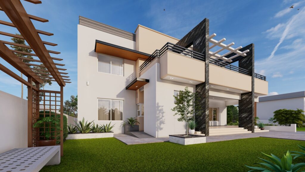 3D-render van een modern huis - renderprogramma voor SketchUp