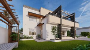 3D-render van een modern huis - renderprogramma voor SketchUp