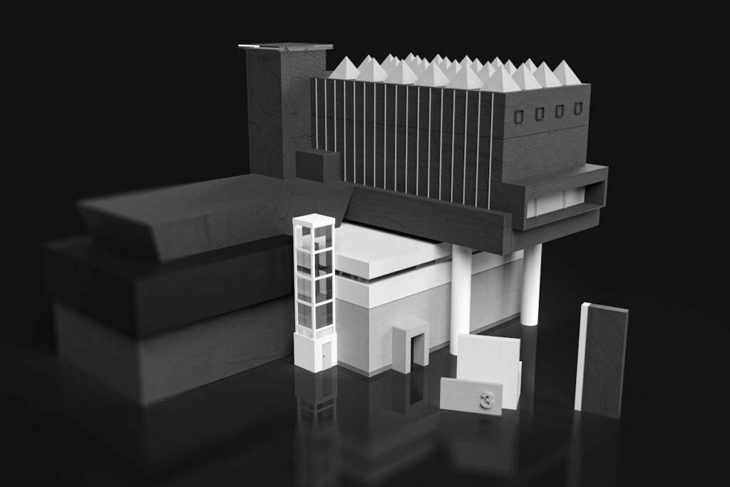 3D-model van een gebouw als illustratie bij Revit